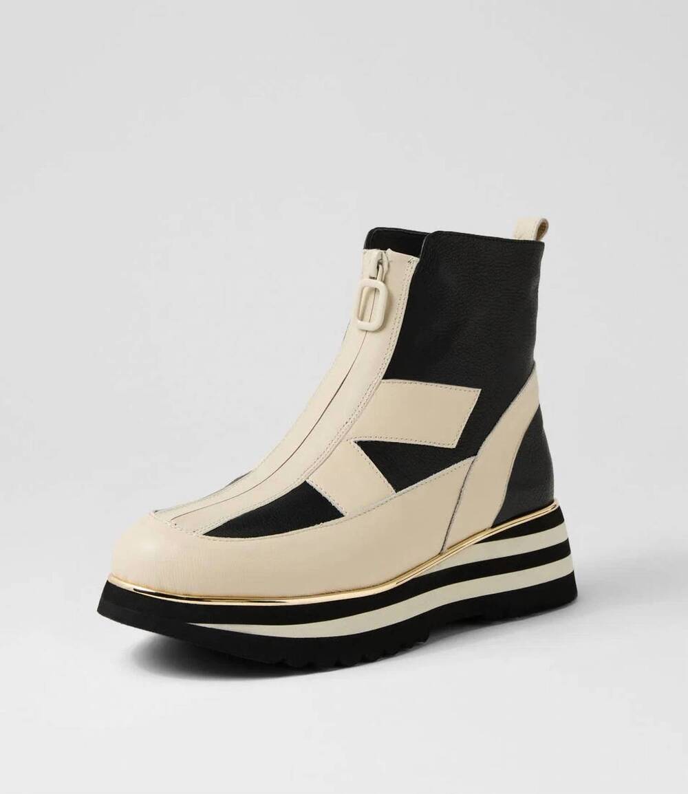 NEW DJANGO & JULIETTE women's ebbiela ankle boots in milk-black leather